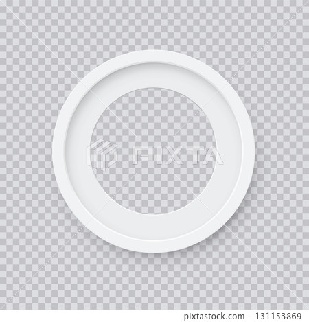 Round picture frame with minimalist design. White circular photo frame isolated on transparent background. Empty mockup. 3d realistic template vector illustration Round picture frame with minimalist design. White circular photo frame isolated on transparent background. Empty mockup. 3d realistic template vector illustration 131153869