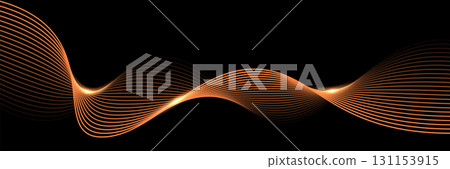 Glowing orange wave isolated on black background. Abstract light flow, curved striped pattern, dynamic motion effect. Futuristic digital backdrop. Elegant modern vector illustration Glowing orange wave isolated on black background. Abstract light flow, curved striped pattern, dynamic motion effect. Futuristic digital backdrop. Elegant modern vector illustration 131153915
