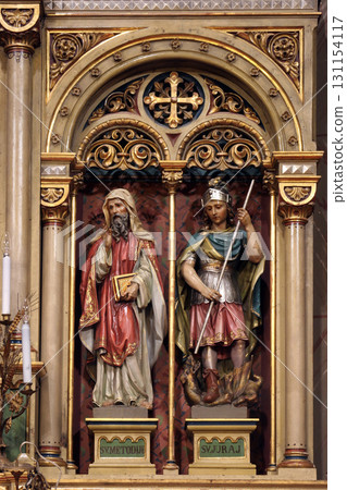 Saint Methodius and Saint George, main altar of the Visitation of Mary in the church of the Saint Peter in Ivanic Grad, Croatia 131154117