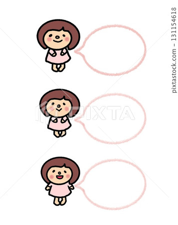 Speech bubble, bob hair girl set in pink dress 131154618
