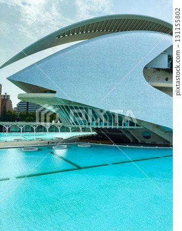 Stunning architectural marvel at Valencia's City of Arts and Sciences reflecting in tranquil waters during bright daylight 131155802