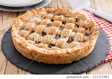 Traditional Pastafrola pie with guava filling, also known as Cuban pae 131155961