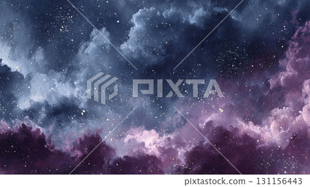 Mysterious dark blue and purple night sky clouds background material 131156443