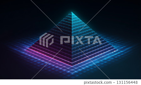 A futuristic 3D background featuring a pyramid made of light A futuristic 3D background featuring a pyramid made of light 131156448