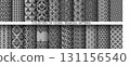 Geometric floral set of seamless patterns. Gray and black 131156540