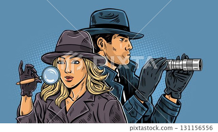 Detective duo with magnifier and spyglass noir poster Detective duo with magnifier and spyglass noir poster 131156556