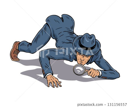 Funny detective crawling with magnifying glass illustration Funny detective crawling with magnifying glass illustration 131156557