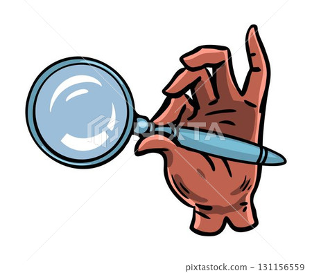 Hand holding magnifying glass isolated vector illustration 131156559