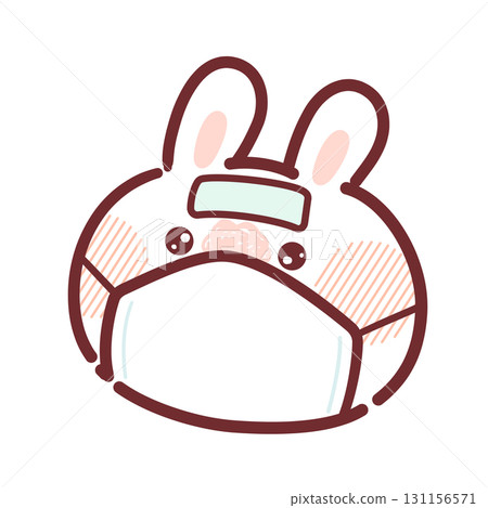 Illustration of a cute rabbit with a fever and a cooling sheet on its forehead 131156571