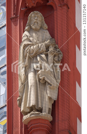 Saint Paul the Apostle statue on the portal of the Marienkapelle in Wurzburg, Bavaria, Germany 131157140