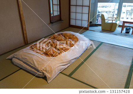 A view of a traditional Japanese luxury inn guest room A view of a traditional Japanese luxury inn guest room 131157428