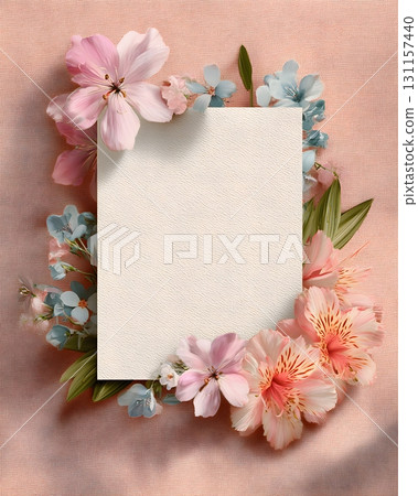 Easter card mockup with flower border pastel Easter card mockup with flower border pastel 131157440