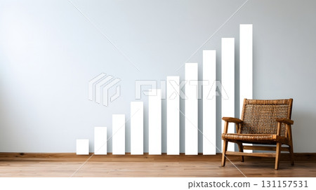 neat financial presentation with simple rising chart on white wall 131157531