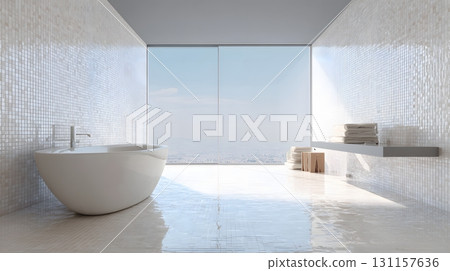 bathroom minimal white tiles spa feeling 131157636