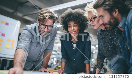 entrepreneurs analyzing growth plan bright open hub 131157870