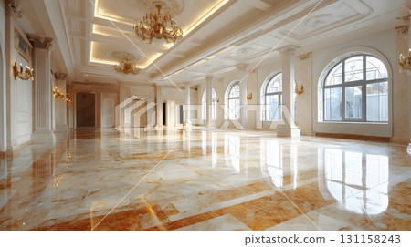 Large villa empty hall with bright polished marble floor Large villa empty hall with bright polished marble floor 131158243