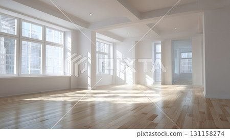 Bright minimal apartment empty interior soft natural light 131158274