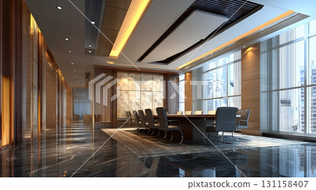 Elegant office building empty conference hall sleek modern design 131158407