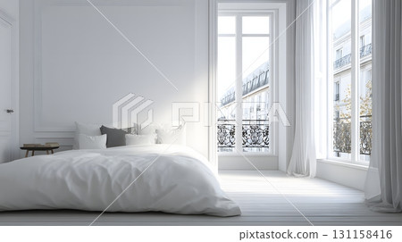 Minimal luxury bedroom empty with smooth walls and light 131158416