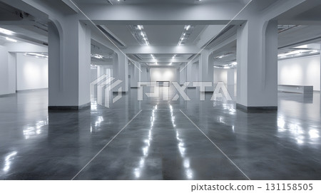 Luxury gallery empty exhibition hall polished concrete flooring 131158505