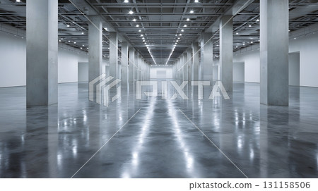 Luxury gallery empty exhibition hall polished concrete flooring 131158506