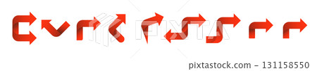 Set red arrow 3D icons pointing up down left right. Vector 131158550