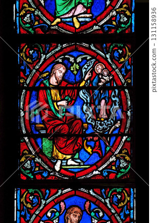 Tree of Jesse, stained glass window in the Notre Dame Cathedral, UNESCO World Heritage Site in Paris, France Tree of Jesse, stained glass window in the Notre Dame Cathedral, UNESCO World Heritage Site in Paris, France 131158936