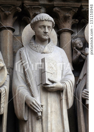Saint Stephen, Portal of the Virgin, Notre Dame Cathedral, Paris, UNESCO World Heritage Site in Paris, France 131158948