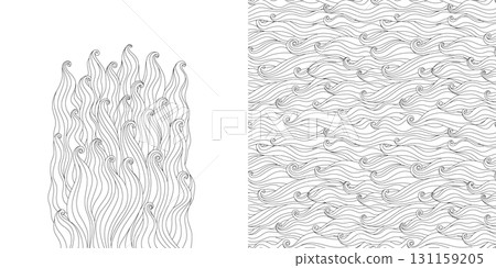 Hand drawn patterns with waves black outline 131159205
