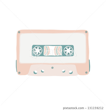 Cassette tape peachy and green colors cartoon cute flat design 131159212