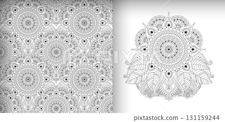 Black and white abstract seamless pattern and ornament, oriental and Asian-inspired design 131159244