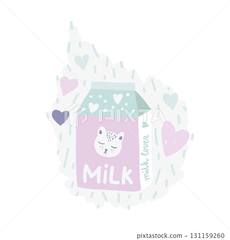 Cute funny illustration of a milk carton with a cat on it Cute funny illustration of a milk carton with a cat on it 131159260