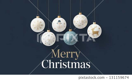 A simple and elegant Christmas illustration featuring white and gold ornaments 131159674