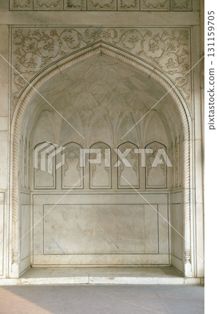 Red Fort stone carving pattern detail in Agra, Uttar Pradesh, India Red Fort stone carving pattern detail in Agra, Uttar Pradesh, India 131159705
