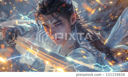 Ancient China fantasy style young Hanfu handsome guy. Ancient China fantasy style young Hanfu handsome guy. 131159838