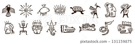 Ancient aztec symbol drawings for cultural design projects 131159875