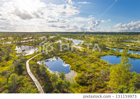 Aerial View of Kemeri Bog Boardwalk and Bog Lakes, Kemeri National Park, Latvia Aerial View of Kemeri Bog Boardwalk and Bog Lakes, Kemeri National Park, Latvia 131159973