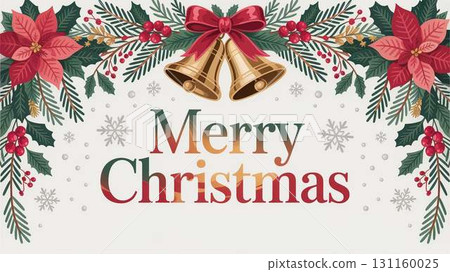 Gorgeous greeting card with poinsettia and Christmas bells 131160025