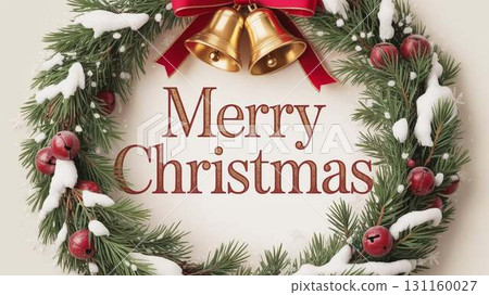 帶有逼真的聖誕花圈和緞帶的溫馨賀卡 131160027