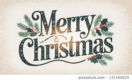 用雪花和冬青裝飾的聖誕快樂字母 131160029