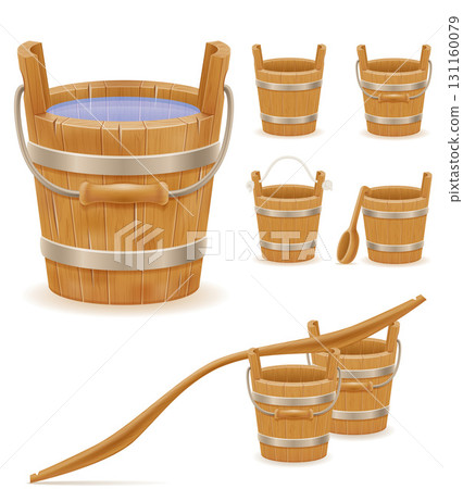 bucket made of wooden with wood texture old retro vintage cartoon stock vector illustration 131160079