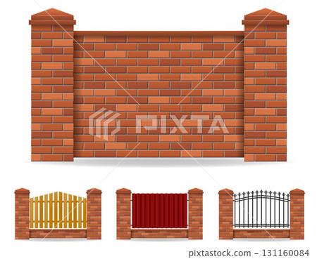 fence made from wooden stone brick cartoon stock vector illustration 131160084