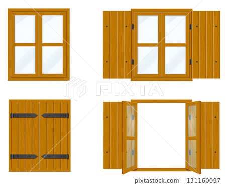old retro vintage obsolete window madeof wooden cartoon stock vector illustration 131160097