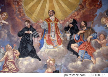 Saints, fresco in the Franciscan Church of the Annunciation in Ljubljana, Slovenia Saints, fresco in the Franciscan Church of the Annunciation in Ljubljana, Slovenia 131160113