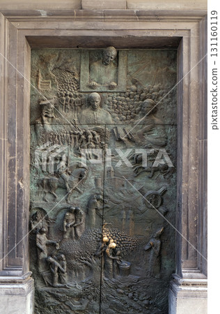 Bronze door on the Cathedral of St Nicholas in Ljubljana, Slovenia 131160119