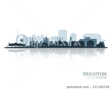 Brighton skyline silhouette with reflection. Brighton skyline silhouette with reflection. 131160146