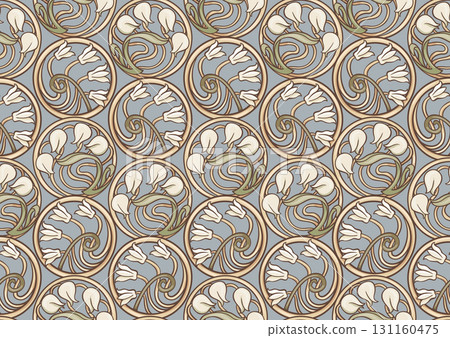 Decorative flowers and leaves in art nouveau style 131160475