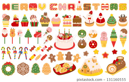 Cute Christmas sweets illustration material set Cute Christmas sweets illustration material set 131160555