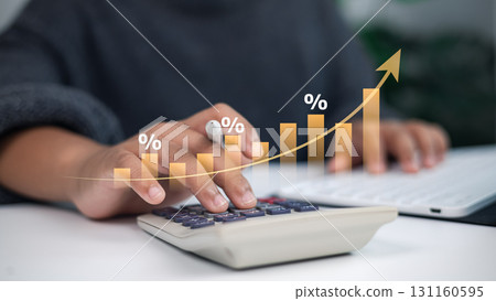 Financial Growth and Investment Return with Calculator and Increasing Bar Graph Financial Growth and Investment Return with Calculator and Increasing Bar Graph 131160595