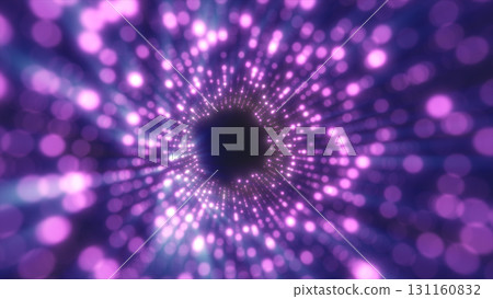 Dynamic glowing tunnel of pink light particles creating a radiant digital vortex 131160832